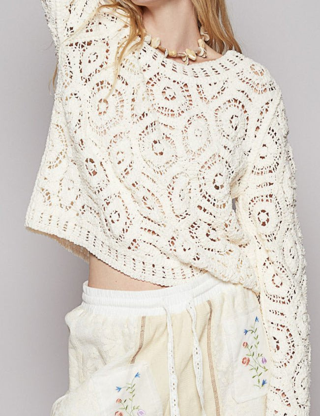 Margot Open Knitted Crochet Solid Sweater - MTT Collective