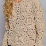 Margot Open Knitted Crochet Solid Sweater - MTT Collective