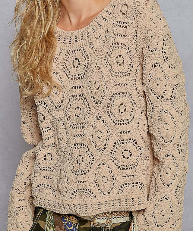 Margot Open Knitted Crochet Solid Sweater - MTT Collective