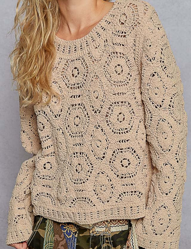 Margot Open Knitted Crochet Solid Sweater - MTT Collective