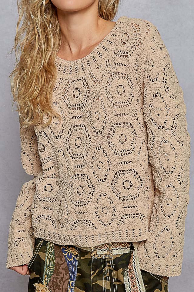 Margot Open Knitted Crochet Solid Sweater - MTT Collective