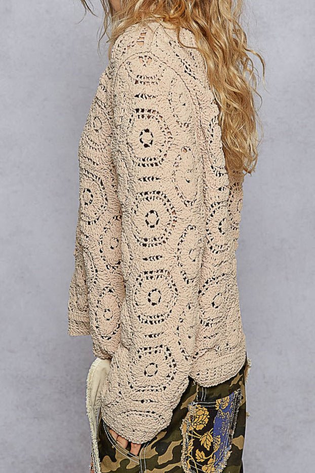 Margot Open Knitted Crochet Solid Sweater - MTT Collective