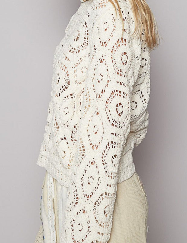 Margot Open Knitted Crochet Solid Sweater - MTT Collective