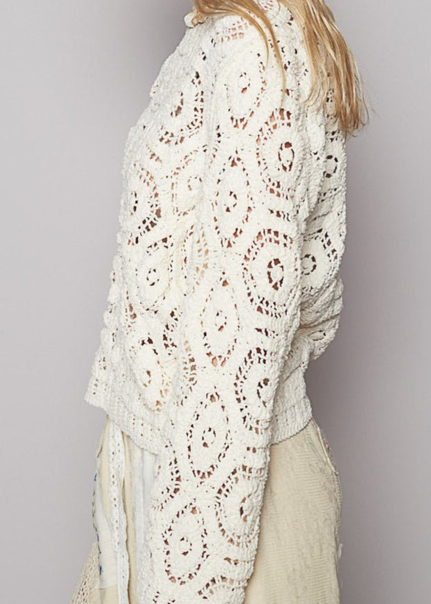 Margot Open Knitted Crochet Solid Sweater - MTT Collective