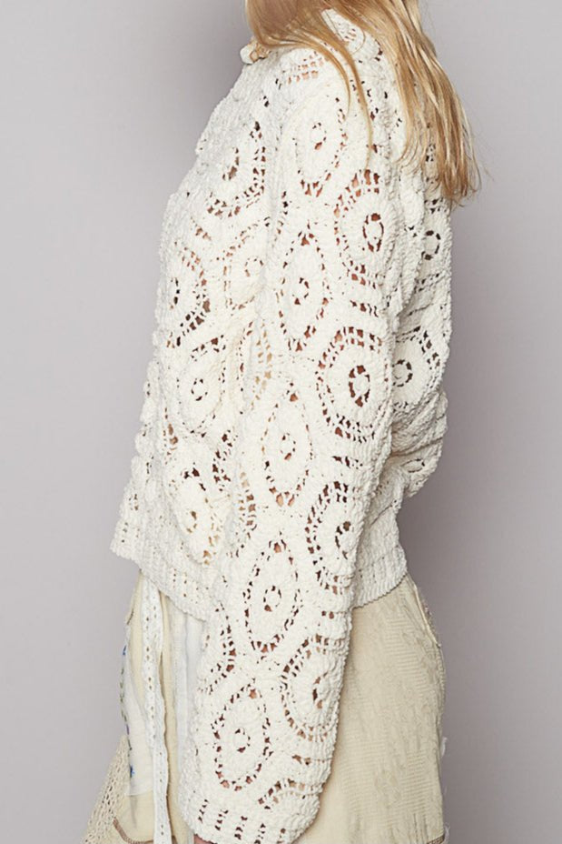 Margot Open Knitted Crochet Solid Sweater - MTT Collective