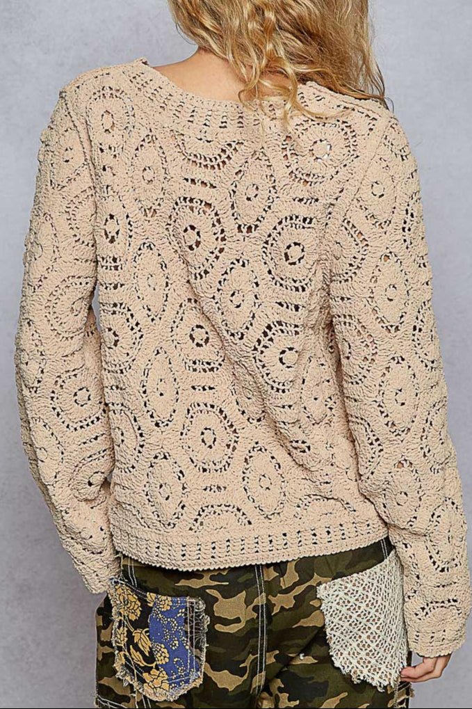 Margot Open Knitted Crochet Solid Sweater - MTT Collective
