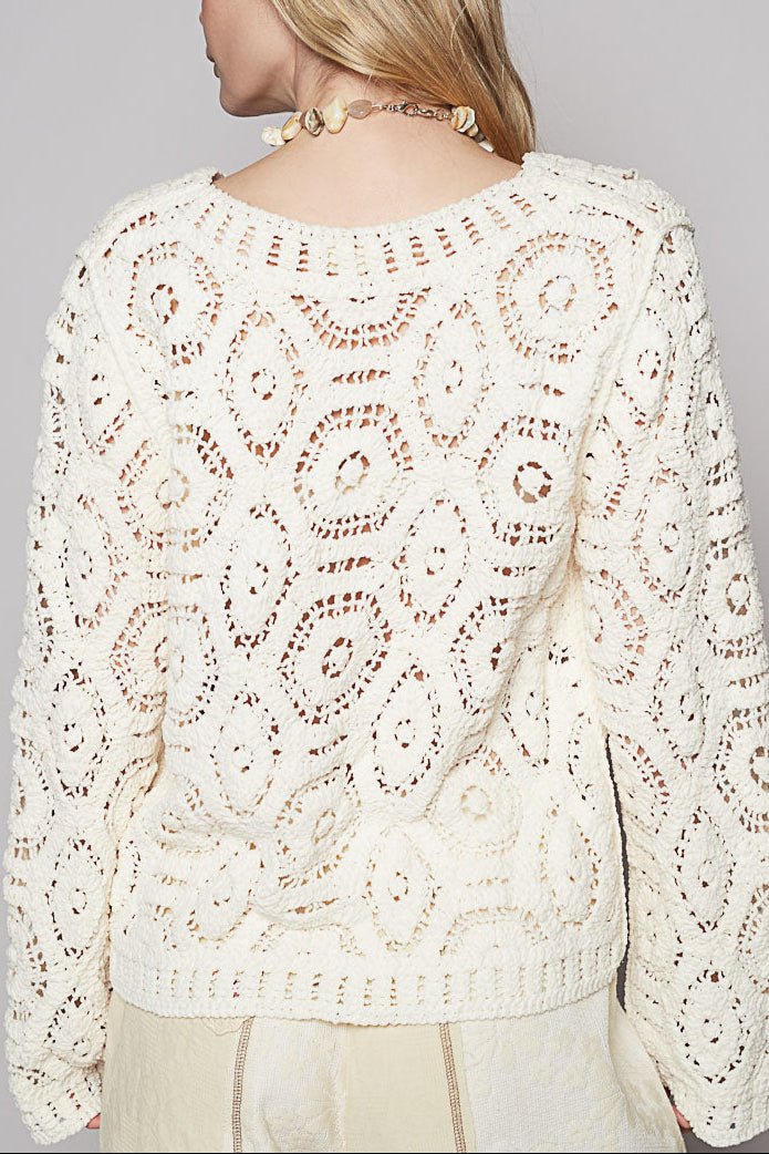 Margot Open Knitted Crochet Solid Sweater - MTT Collective