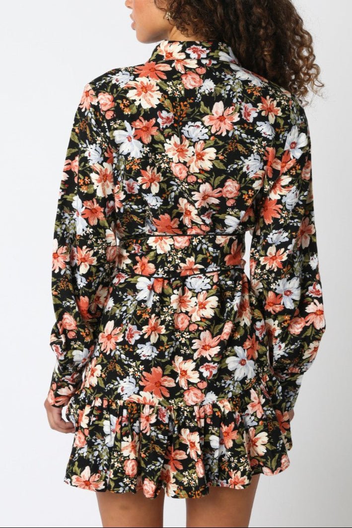 Maribel Floral Belted Shirt Dress - MTT Collective