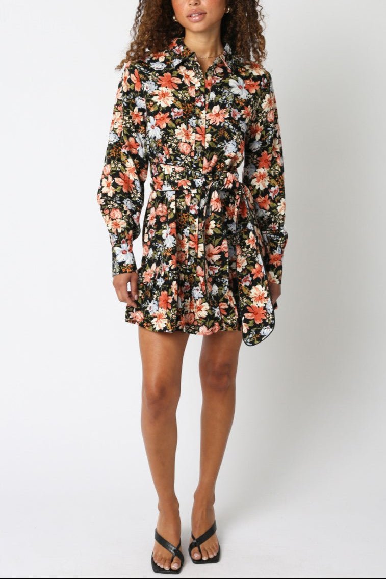 Maribel Floral Belted Shirt Dress - MTT Collective