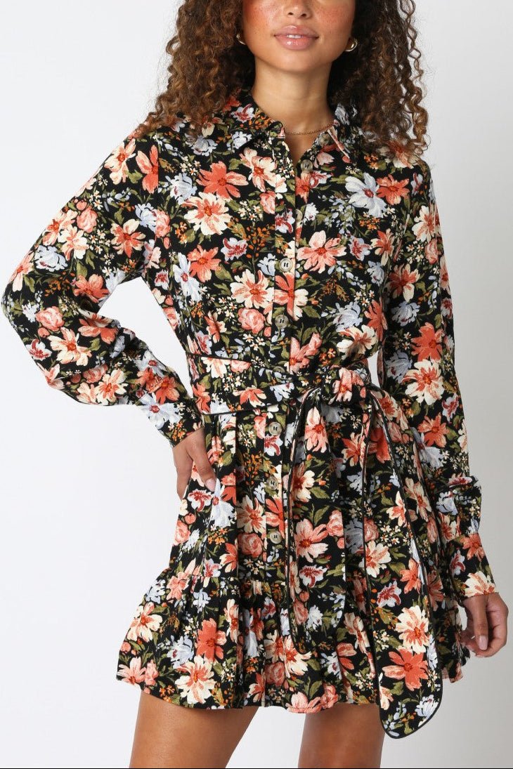 Maribel Floral Belted Shirt Dress - MTT Collective