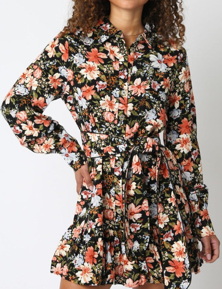 Maribel Floral Belted Shirt Dress - MTT Collective