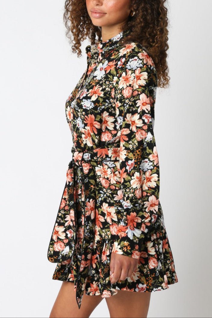 Maribel Floral Belted Shirt Dress - MTT Collective
