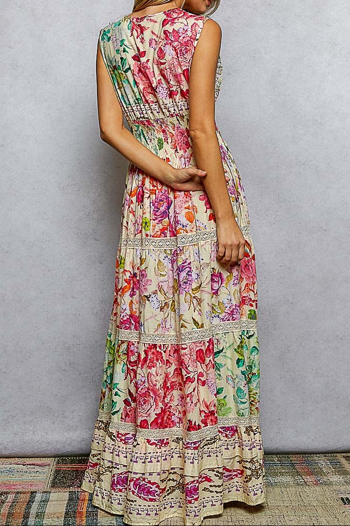 Melody V - Neck Ruffle Floral Maxi Dress - MTT Collective
