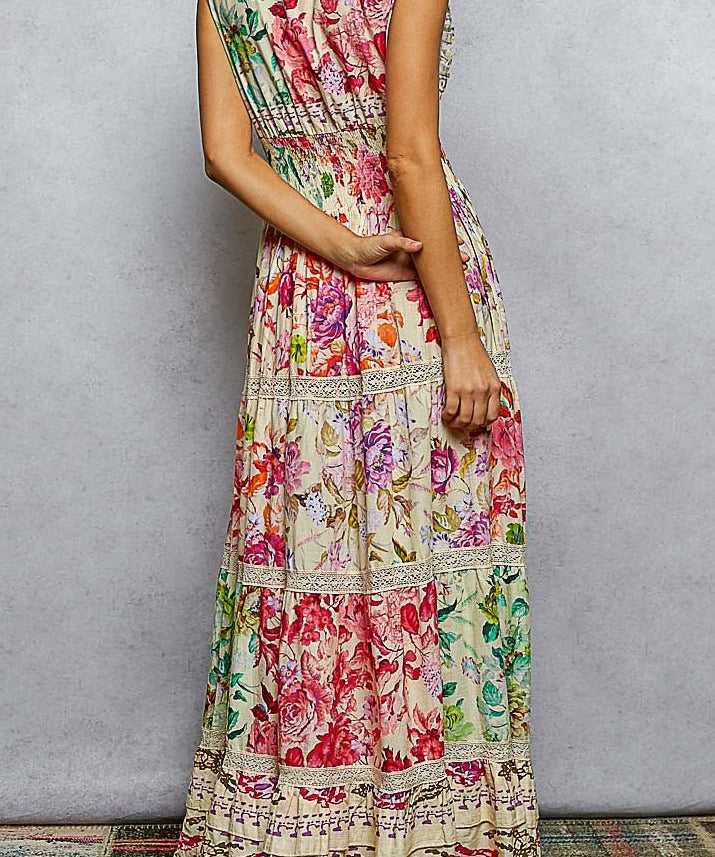 Melody V - Neck Ruffle Floral Maxi Dress - MTT Collective