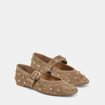 Dolce Vita Mikel Stud ballet flat in olive suede, pair front view