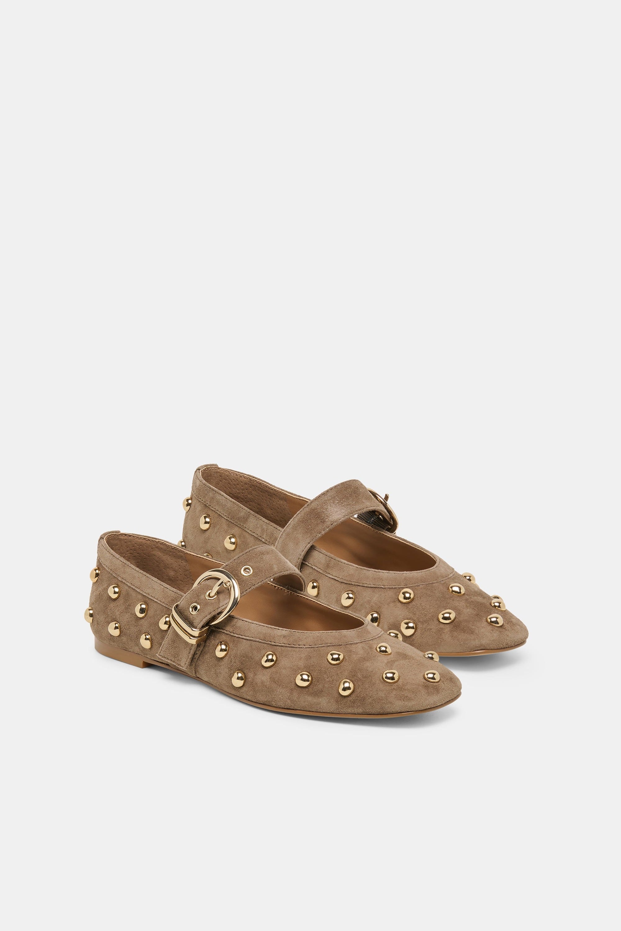 Dolce Vita Mikel Stud ballet flat in olive suede, pair front view