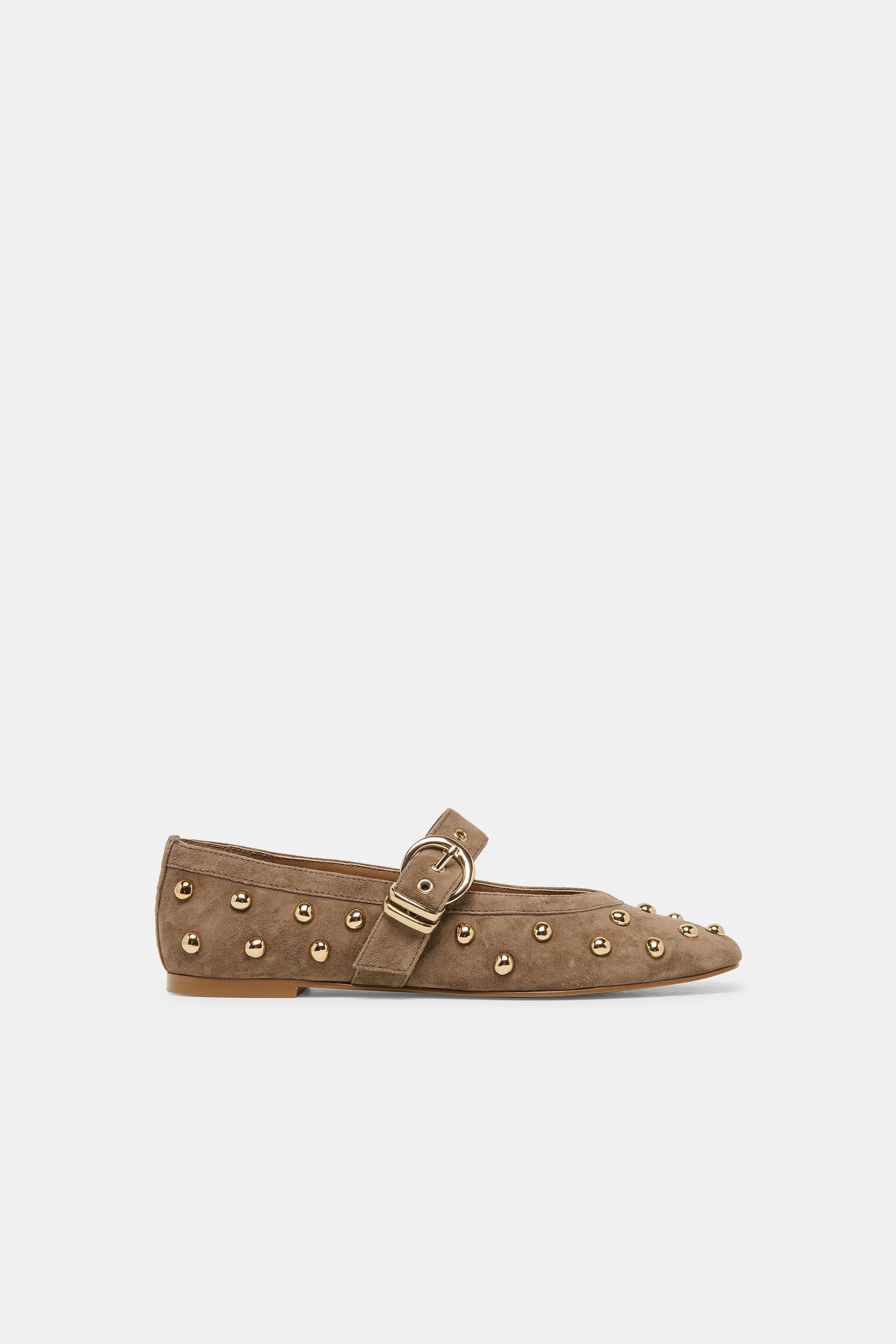 Dolce Vita Mikel Stud ballet flat side profile showing buckle strap