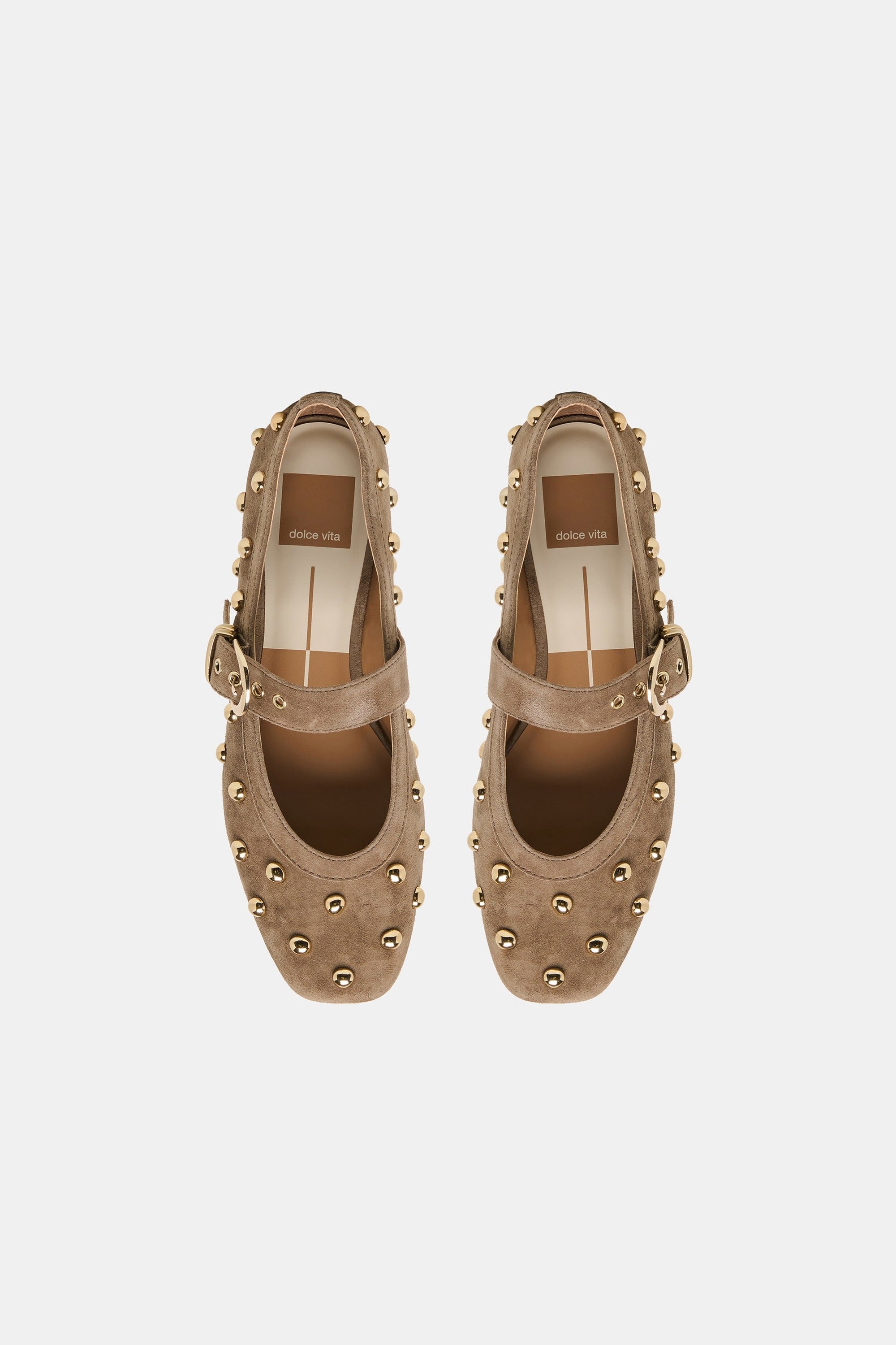 Dolce Vita Mikel Stud ballet flat top down view showing gold stud trim