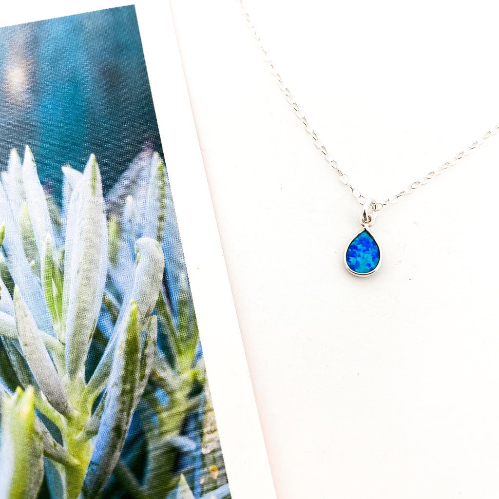 Mila Teardrop Blue Lab Opal Necklace - MTT Collective