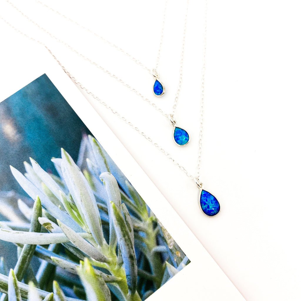 Mila Teardrop Blue Lab Opal Necklace - MTT Collective