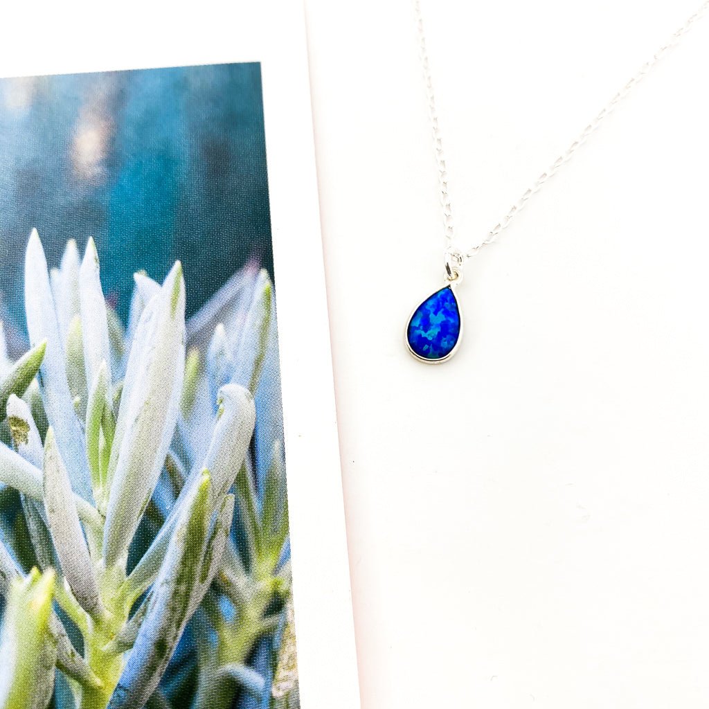 Mila Teardrop Blue Lab Opal Necklace - MTT Collective