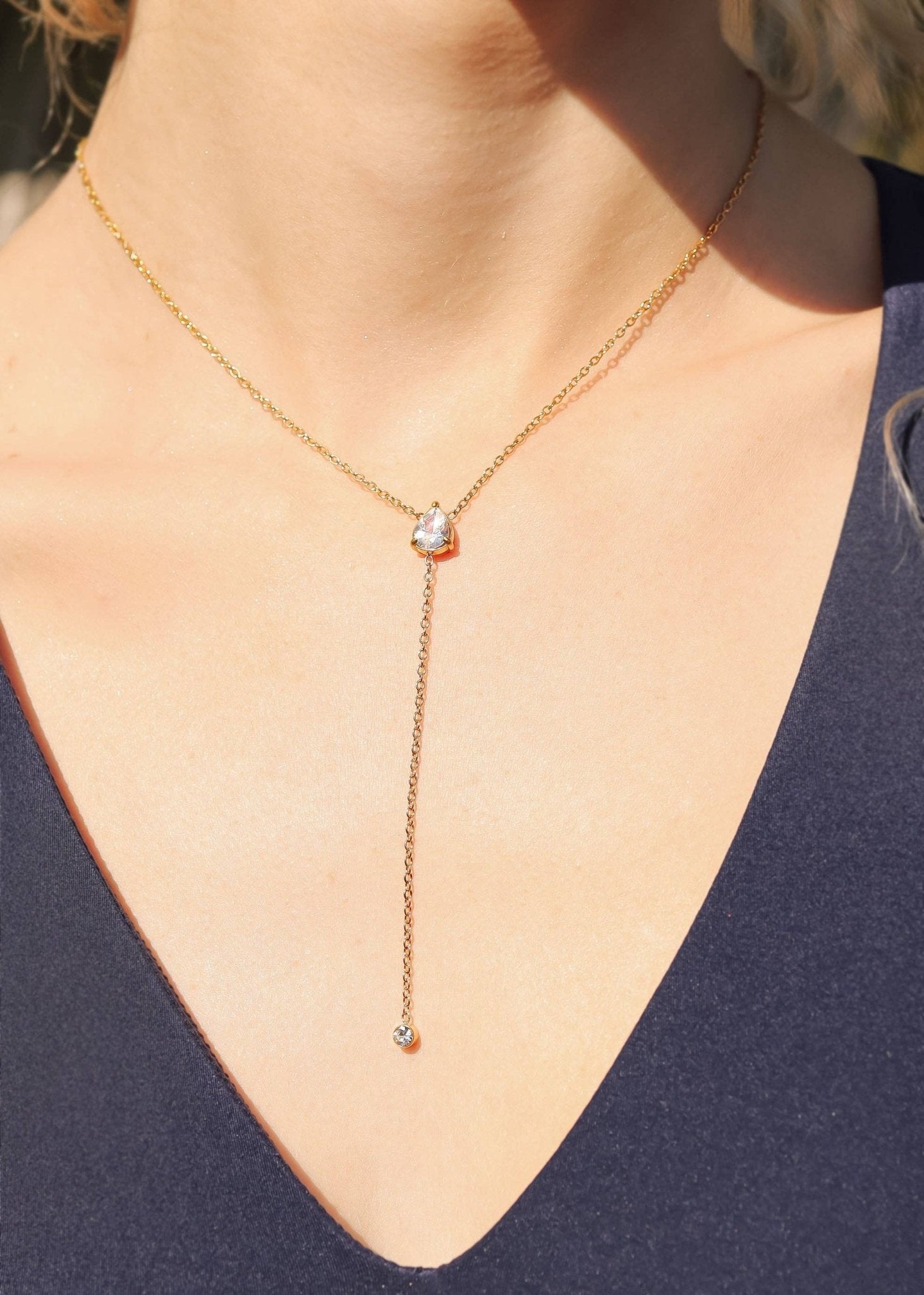 Morgan Cubic Zirconia Teardrop Lariat Necklace - MTT Collective