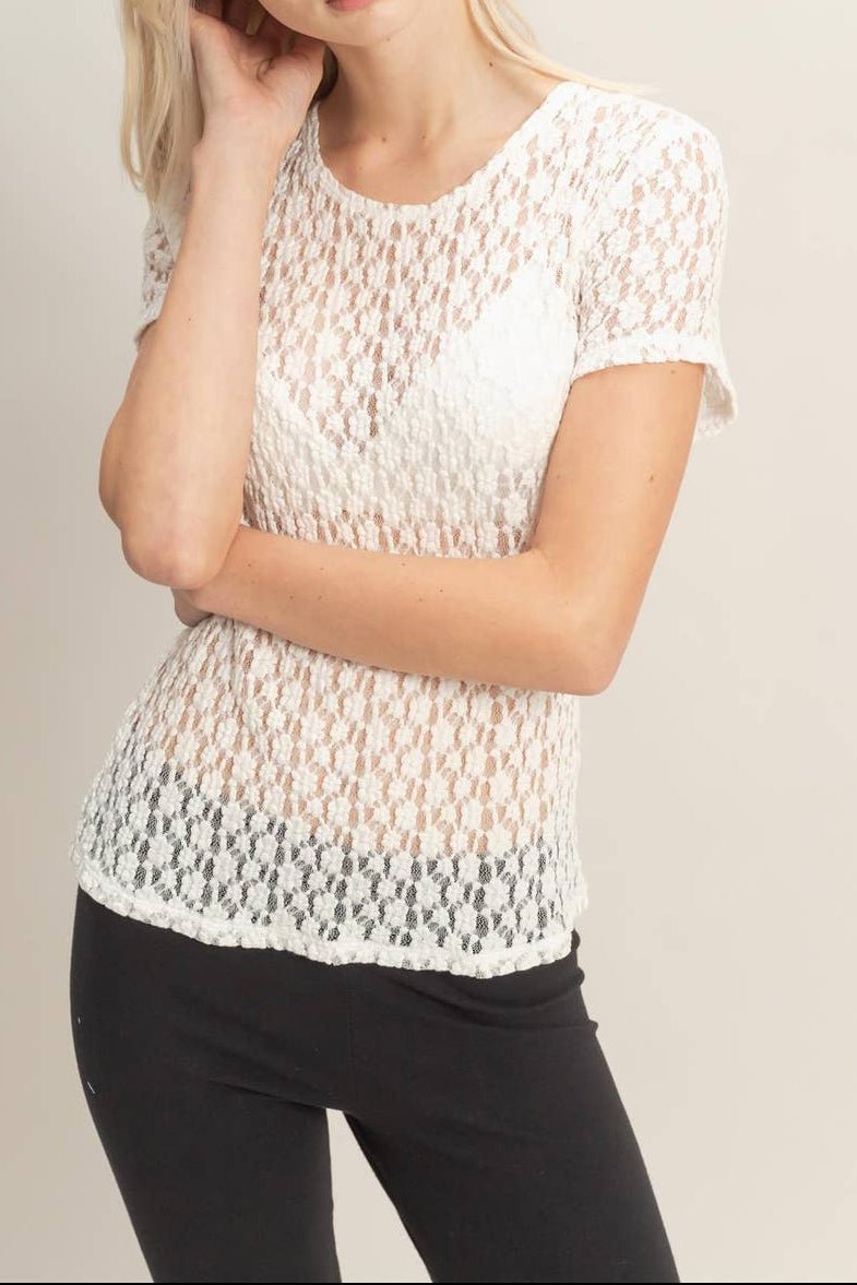 Morgan Textured Lace Short Sleeve Top - MTT Collective