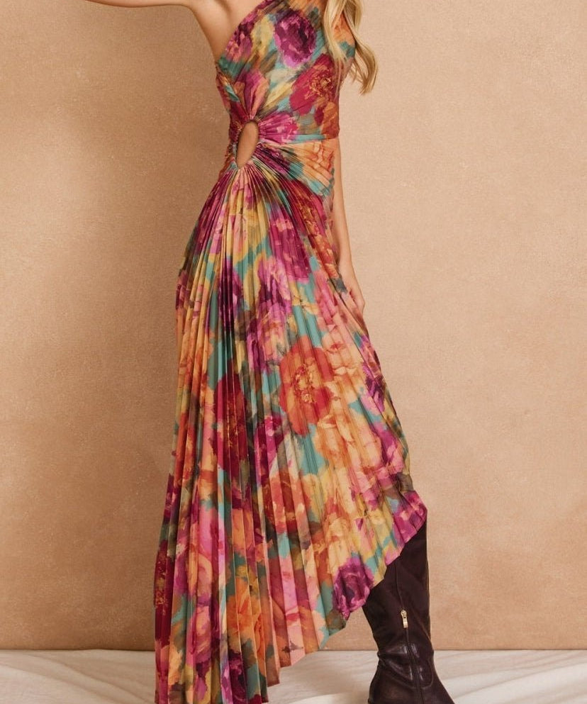 No One Else Asymmetrical Pleated Maxi Dress - MTT Collective