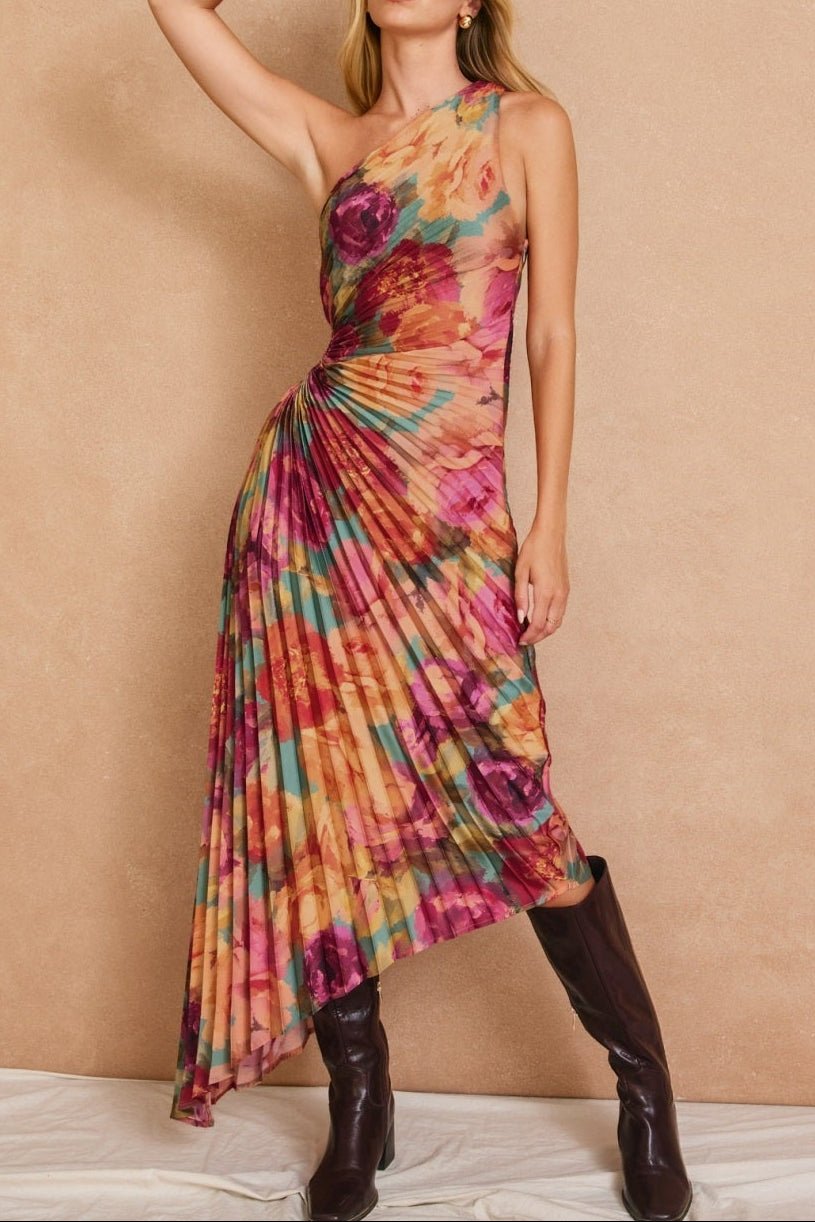 No One Else Asymmetrical Pleated Maxi Dress - MTT Collective