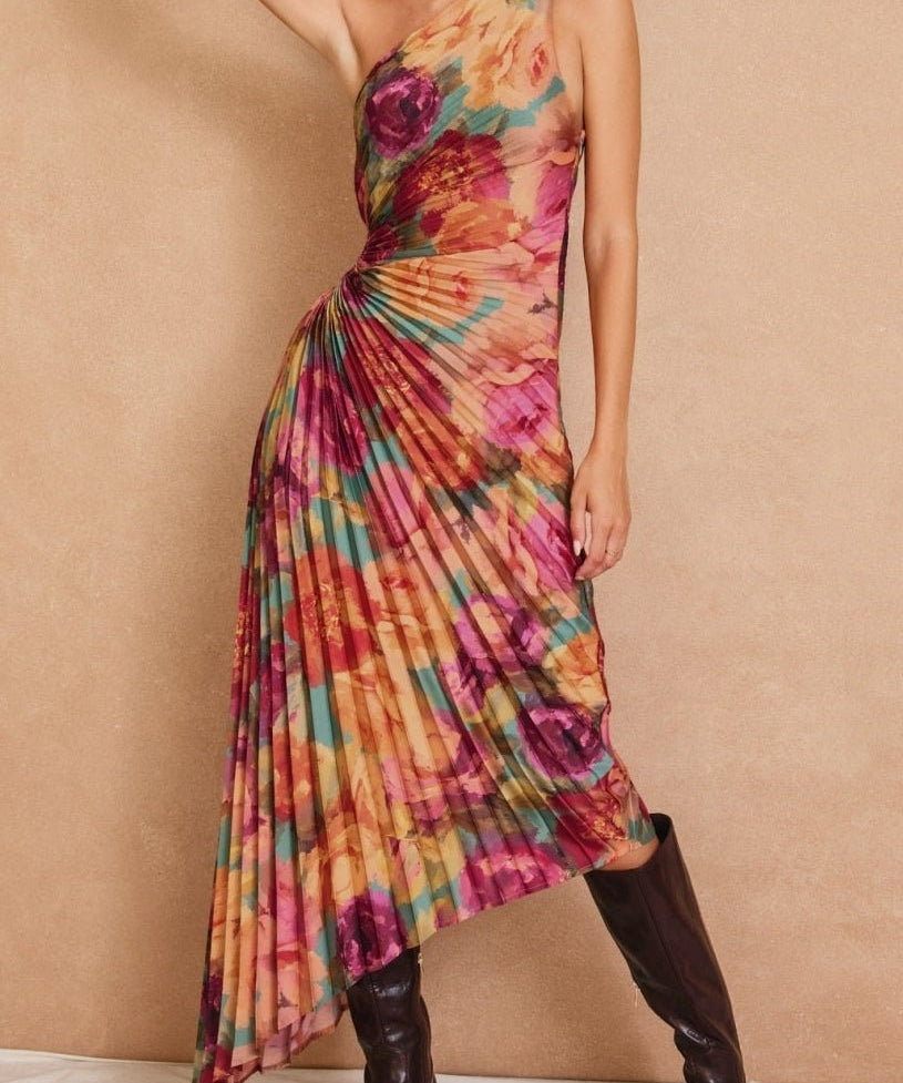 No One Else Asymmetrical Pleated Maxi Dress - MTT Collective