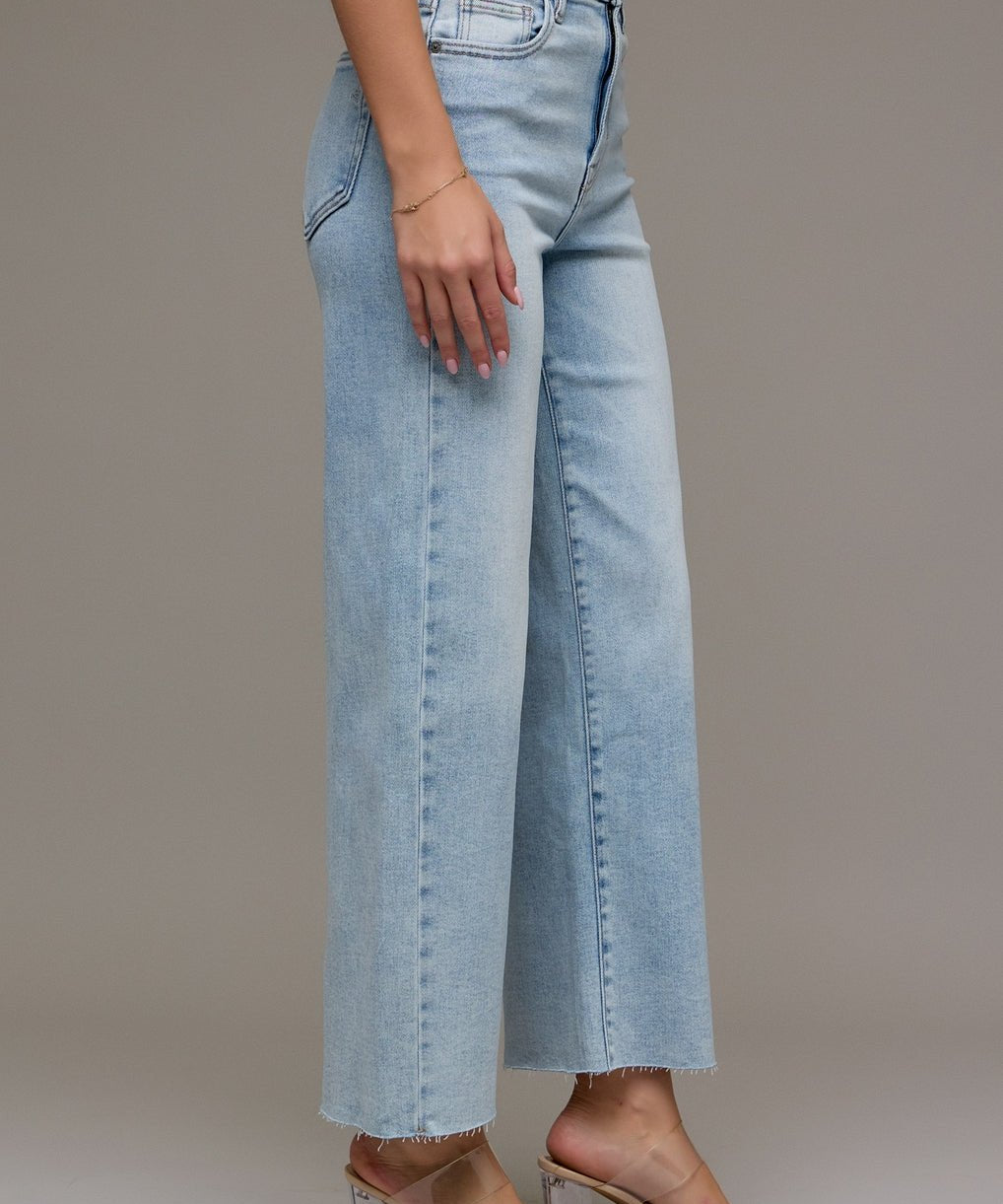 Nori Clean Stretch Wide Leg Raw Hem Jean - MTT Collective