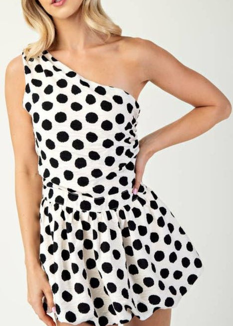 One Shoulder Balloon Hem Romper - MTT Collective