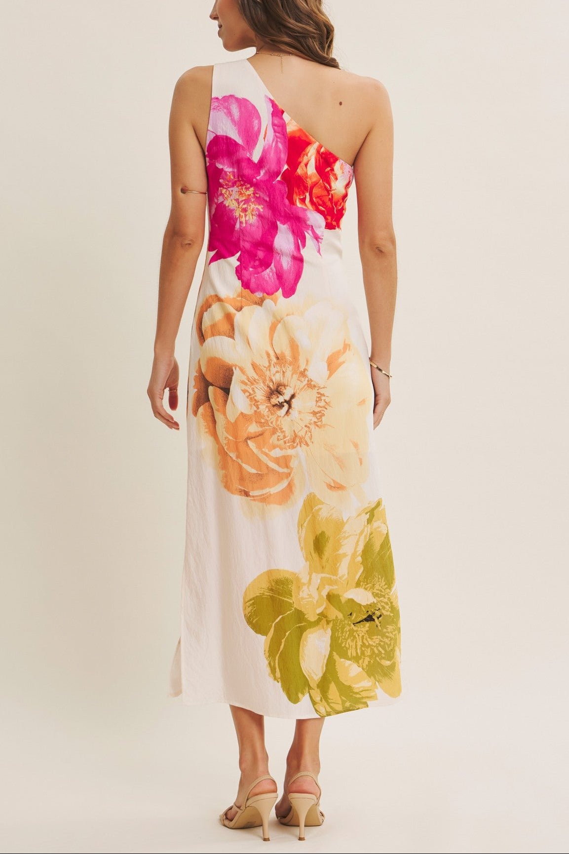 One - Shoulder Floral Midi Dress - MTT Collective