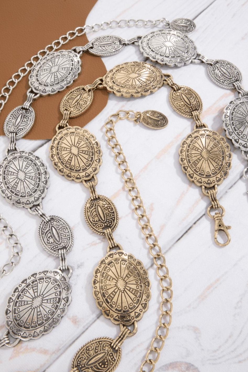 Ornate Oval Western Concho Disc Chain Belt - MTT Collective
