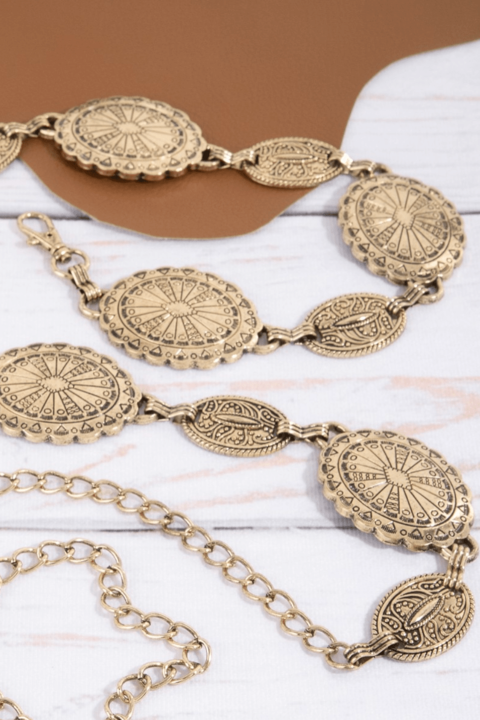 Ornate Oval Western Concho Disc Chain Belt - MTT Collective