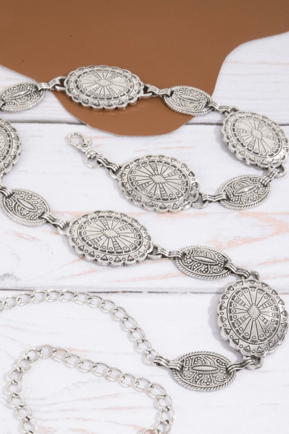 Ornate Oval Western Concho Disc Chain Belt - MTT Collective