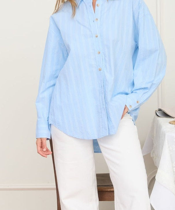 Oversized Striped Collared Shirt - MTT Collective