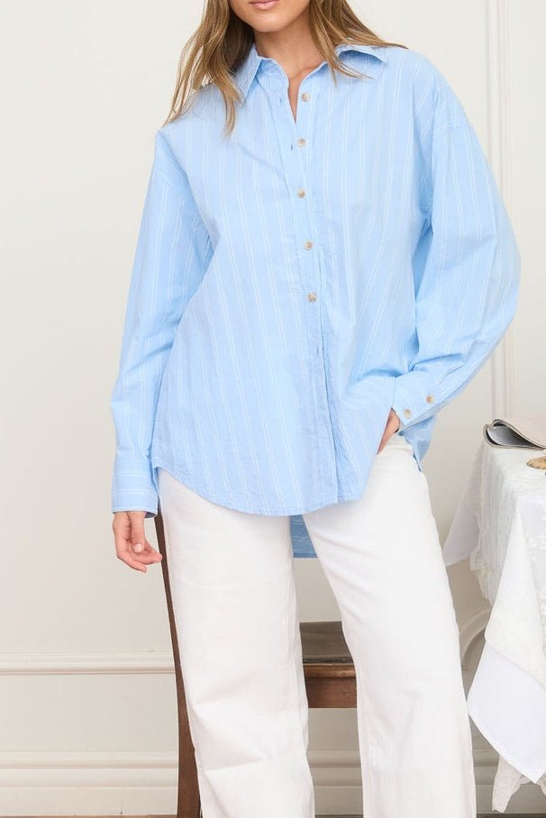 Oversized Striped Collared Shirt - MTT Collective