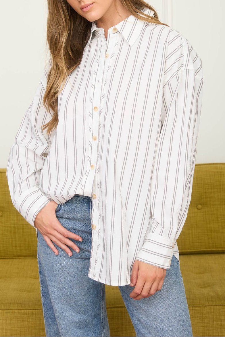Oversized Striped Collared Shirt - MTT Collective