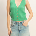 Remi V-Neck Knit Tank - Green