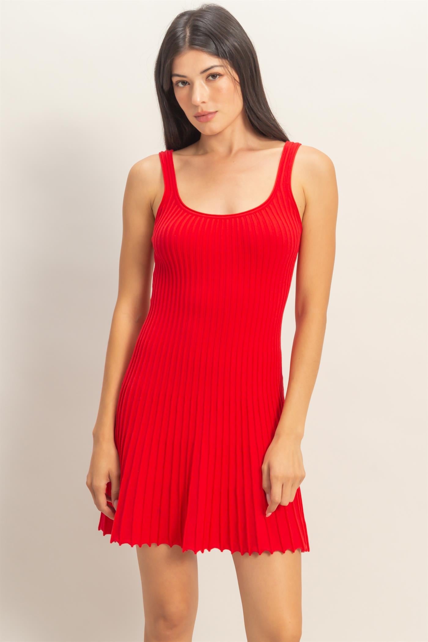 Molly Pleated Tank Mini Dress - Red