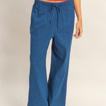 Nadia Pinstriped Jacquard Drawstring Pants - Navy