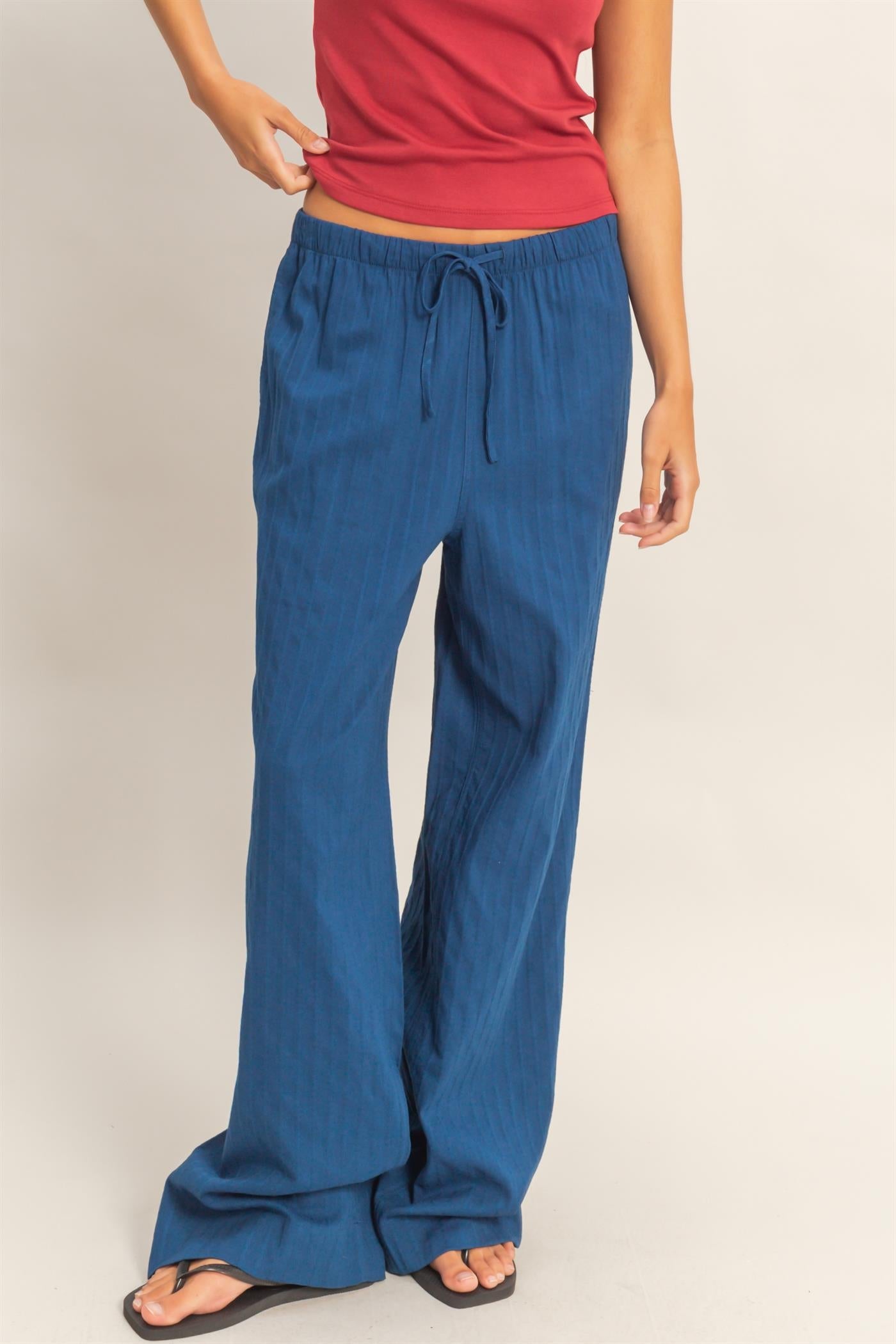 Nadia Pinstriped Jacquard Drawstring Pants - Navy