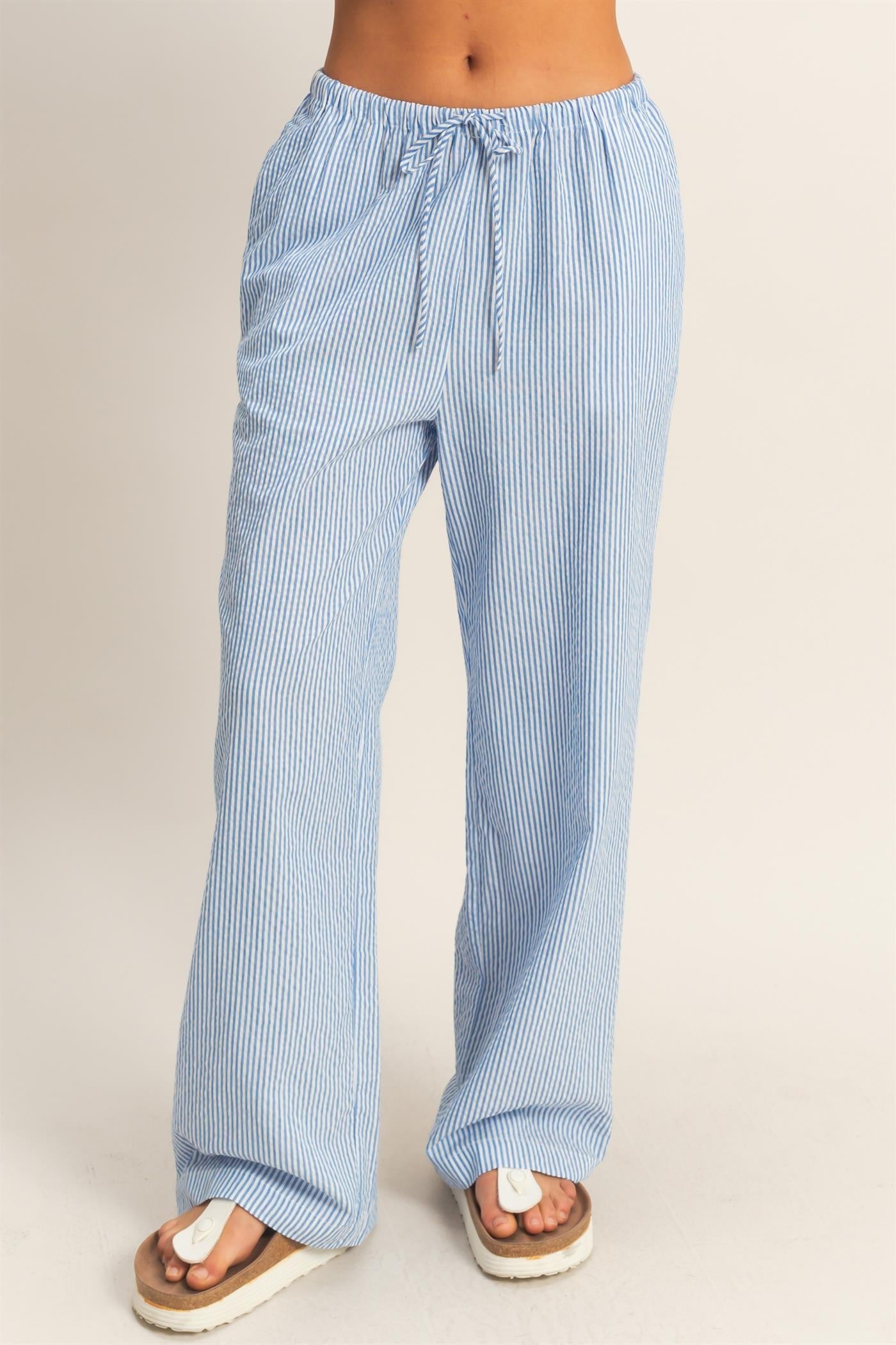 Jamie Striped Wide-Leg Pants - Blue