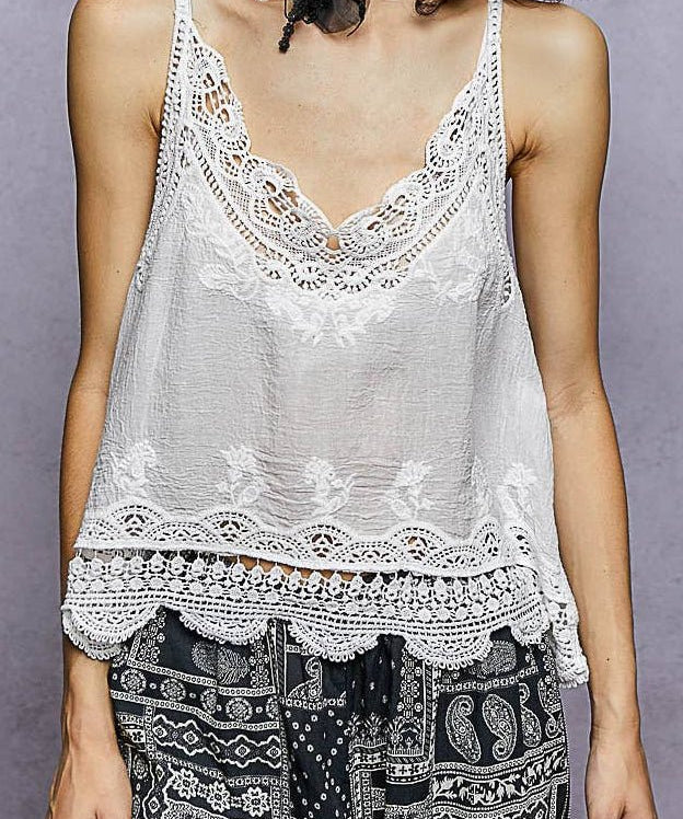 Paislee V - Neck Sleeveless Crochet Top - MTT Collective
