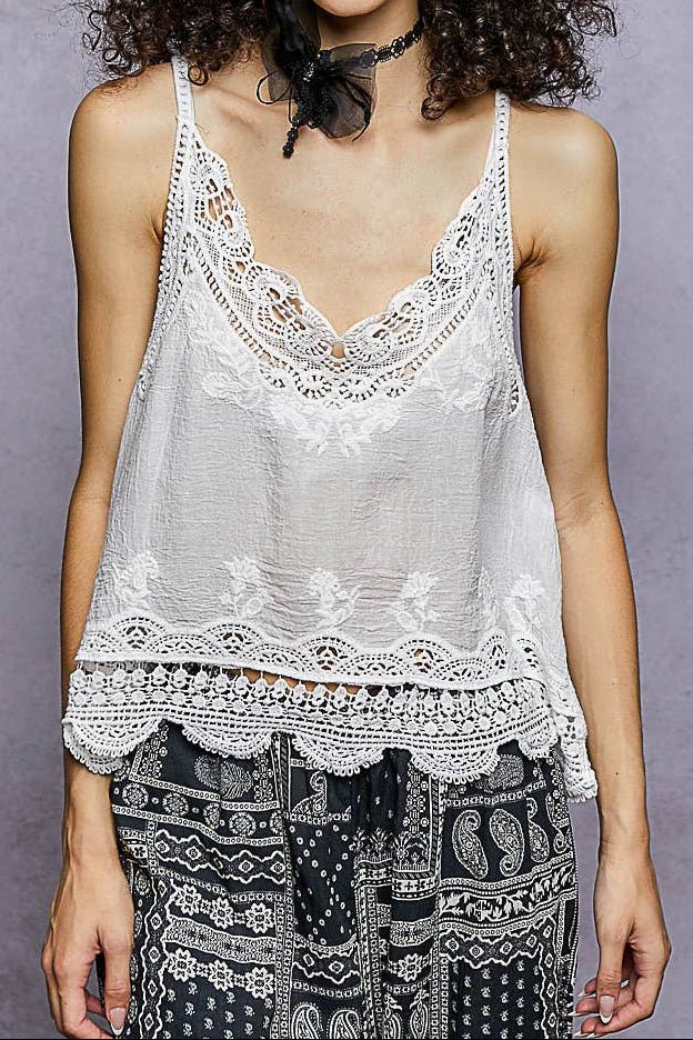 Paislee V - Neck Sleeveless Crochet Top - MTT Collective