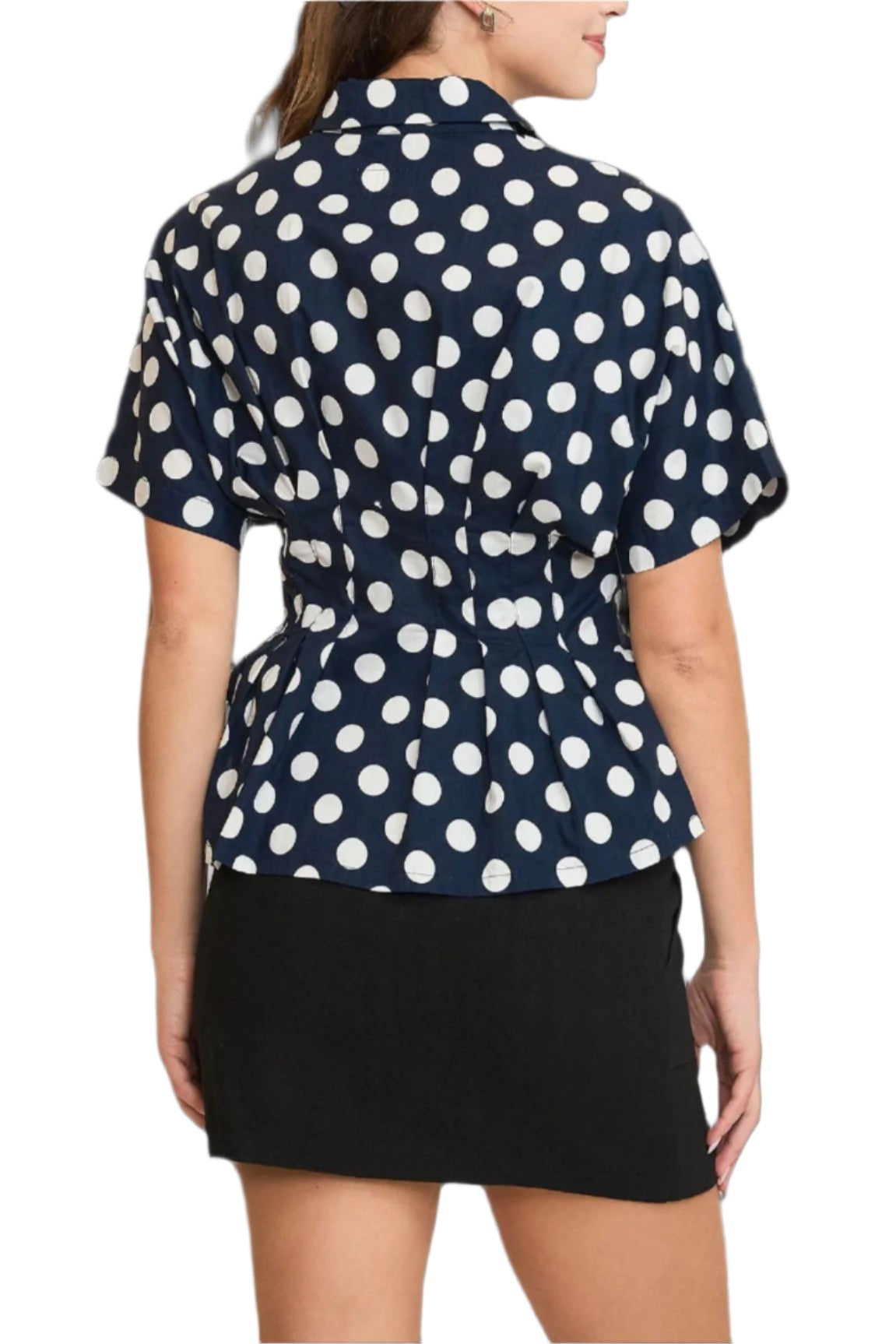 Patti Polka Dot Pleated Button Down Top - MTT Collective