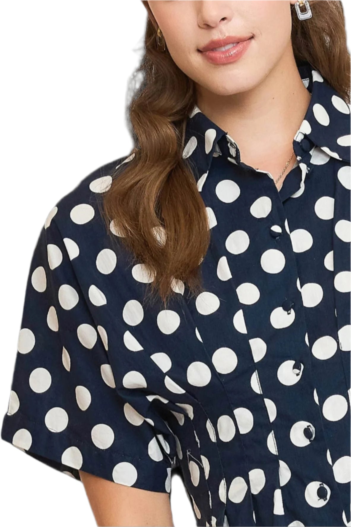 Patti Polka Dot Pleated Button Down Top - MTT Collective