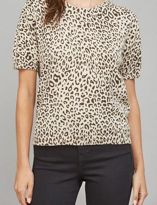 Paula Animal Print Short Sleeve Sweater Blouse - MTT Collective