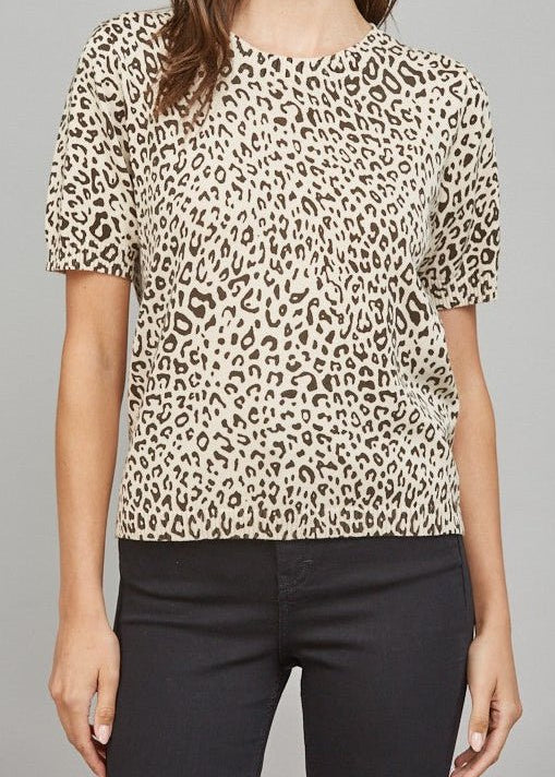 Paula Animal Print Short Sleeve Sweater Blouse - MTT Collective